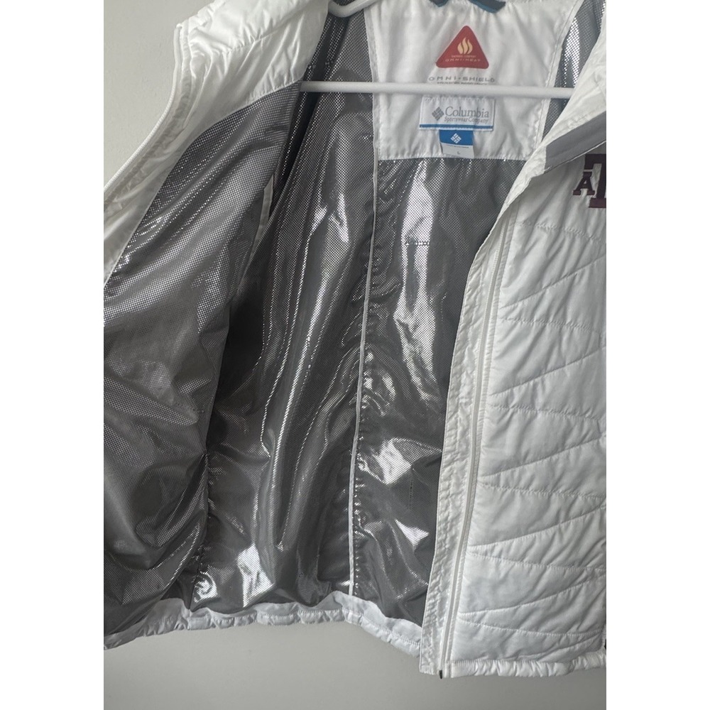 Texas A&M Aggies Vest White Columbia Omni-Heat Powder Lite Puffer Large EUC - Picture 3 of 7